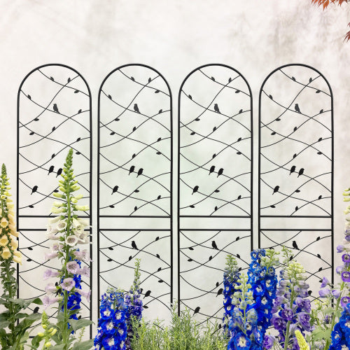 87 in. Black Outdoor Metal Garden Trellis Set of 4, Rustproof & Bird Decor, for Climbing Support Plants and Flower