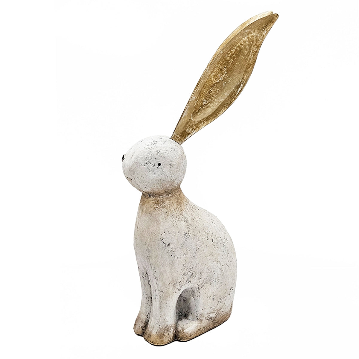 11x5.7x24.8" White Magnesium Rabbit Figurine with Gold Iron Ears