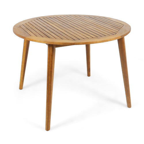 47.25" Round Acacia Wood Dining Table with Teak Finish, Modern Slatted Patio Table for Indoor & Outdoor Use