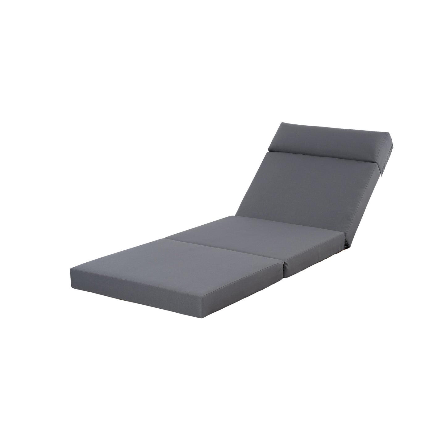 Teak Finish Acacia Wood Chaise Lounge with 4-Inch Dark Gray 4-Fold Cushion Set, Adjustable Outdoor Patio Lounger with Flat Side Surface, for Poolside- Matching cream,beige version available