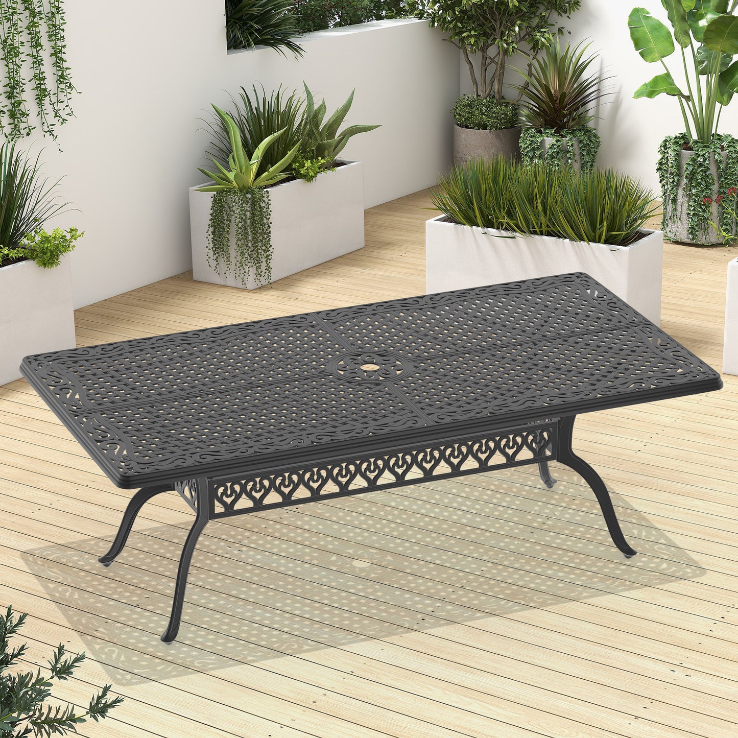 L82.68*W41.34-inch  Cast Aluminum Patio Dining Table with Black Frame and Umbrella Hole (same sku: W1710P497718)