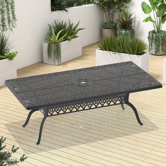 L82.68*W41.34-inch  Cast Aluminum Patio Dining Table with Black Frame and Umbrella Hole (same sku: W1710P497718)