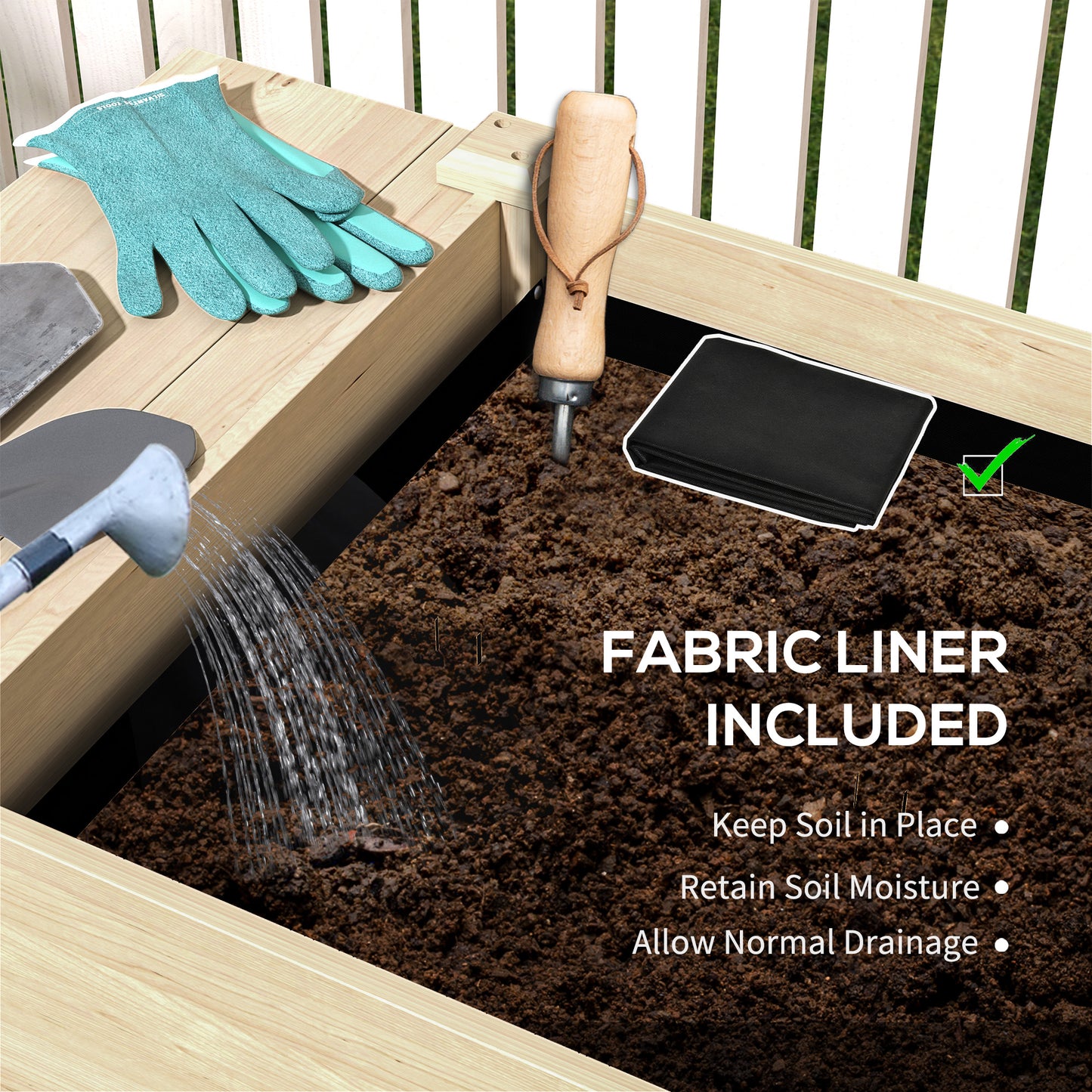 Elevated Garden Bed,Wood Raised Garden Box,with Side Table,Bottom Shelf,Bed Liners and Drainage Holes