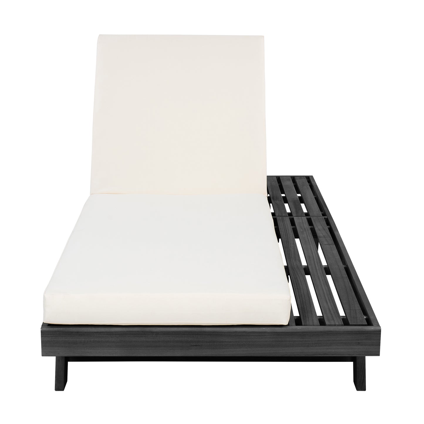 Lounge Chaise Set, Space Available On One Side, Acacia Wood In Black With Water-Resistant Lounge Cushions (Cream & 4 Inch Thick) – Matching Dark Grey Version Available