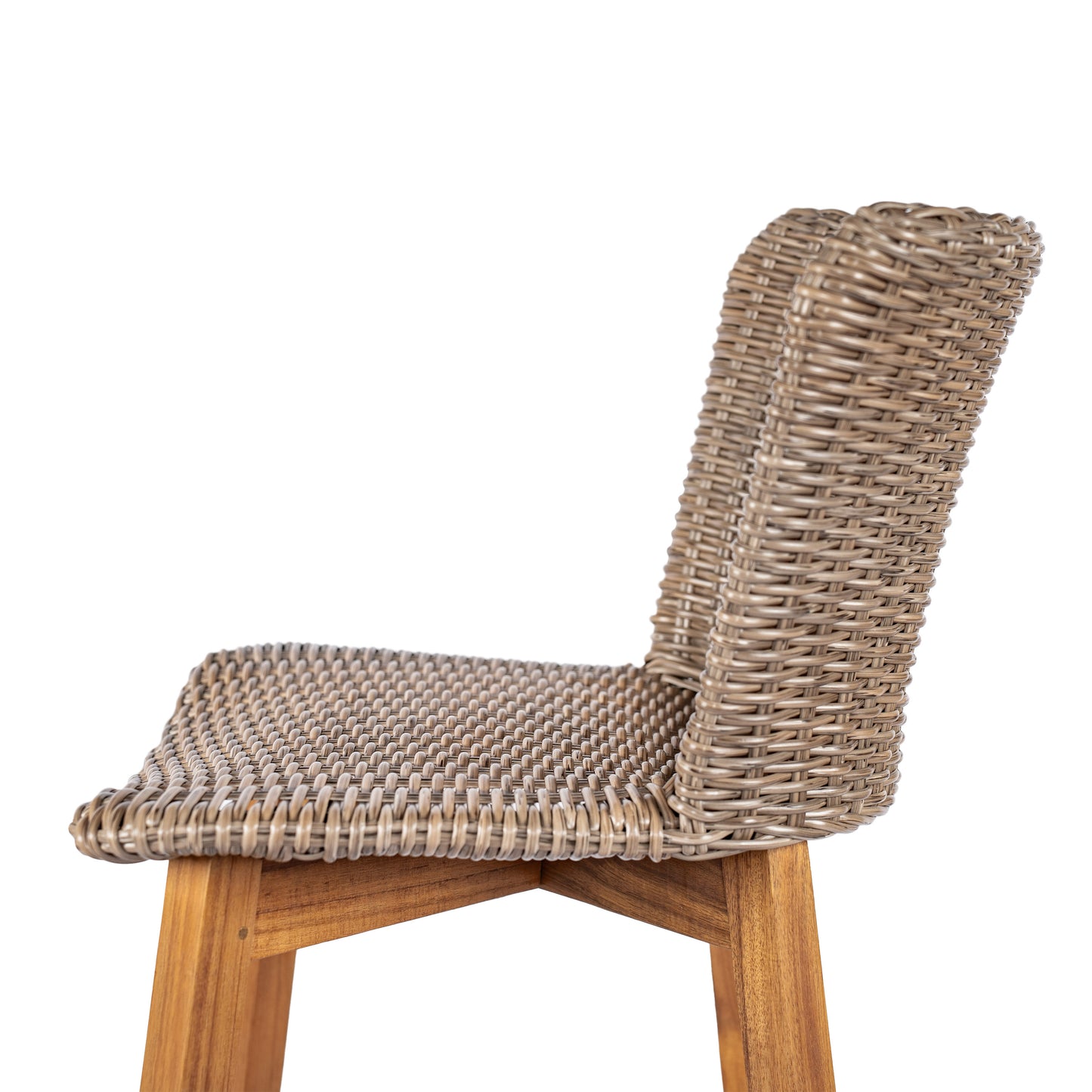 Lymington Outdoor Bar Stool, Teak Finished Wood with Light Brown Wicker, Set of 2