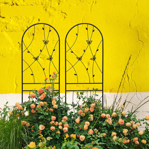 86. 7in. Outdoor Garden Butterfly Decorative Black Metal Climbing Plant Flower Trellis, 2 Pieces