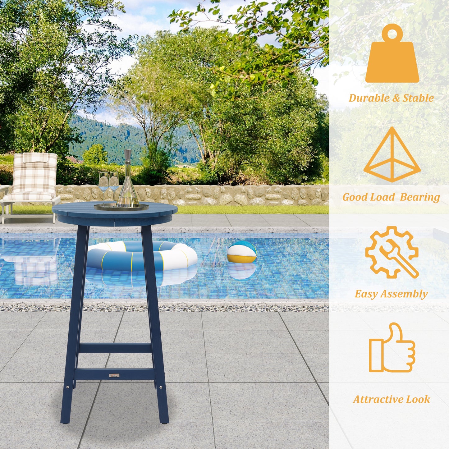 Patio Bar Table,Outdoor Bar Table for Deck,Pool(Blue)