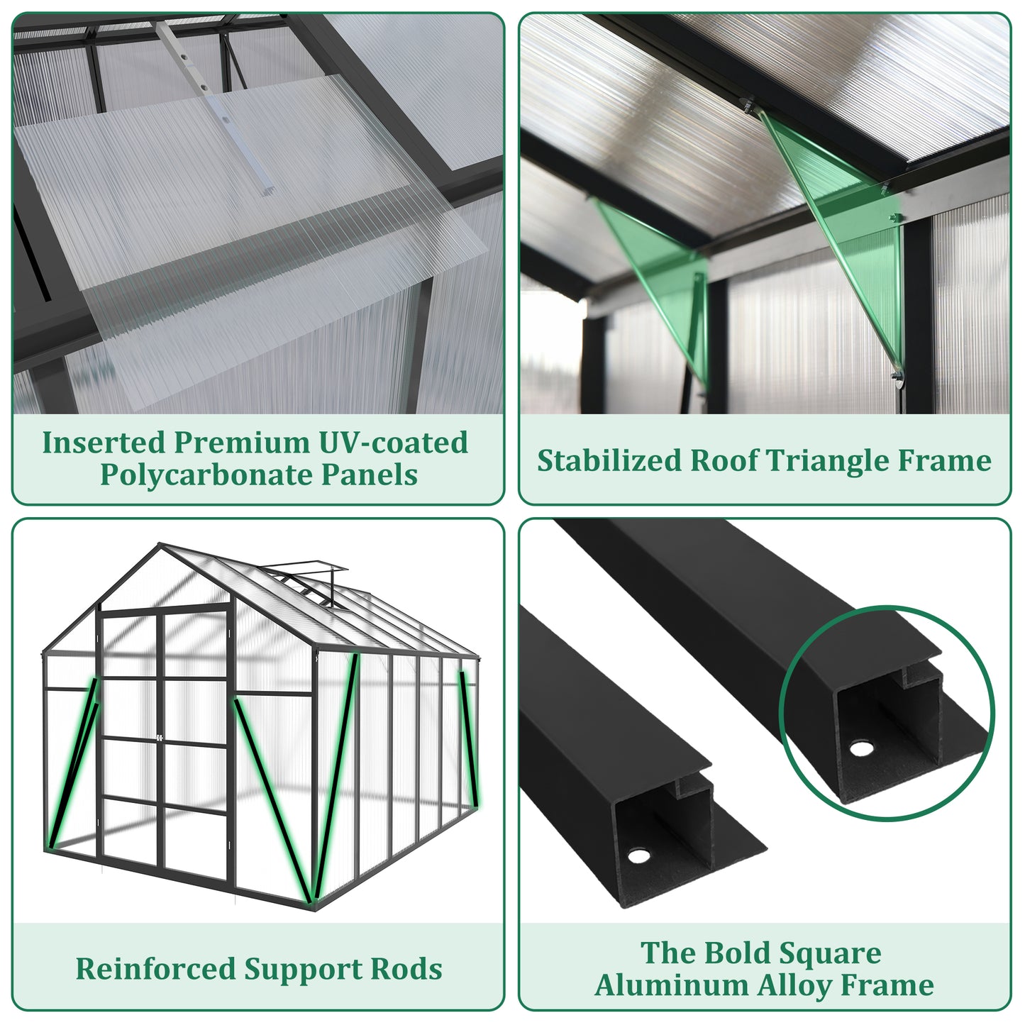 Newly marketed Gain height windproofaluminum greenhouse 10x12 FT Polycarbonate Greenhouse Raised Base and Anchor Aluminum Heavy Duty Walk-in Greenhouses for Outdoor Backyard in All Season