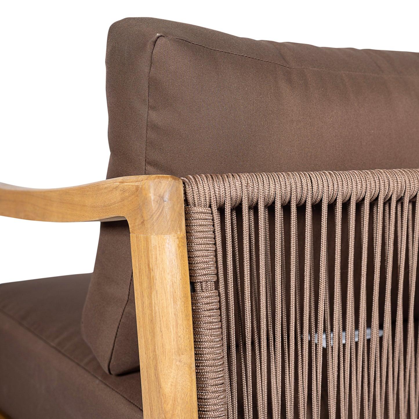 Outdoor Club Chair , Acacia Wood Frame with Rope Back Detail, Water-Repellent Brown Cushions for Patio/Backyard/Deck