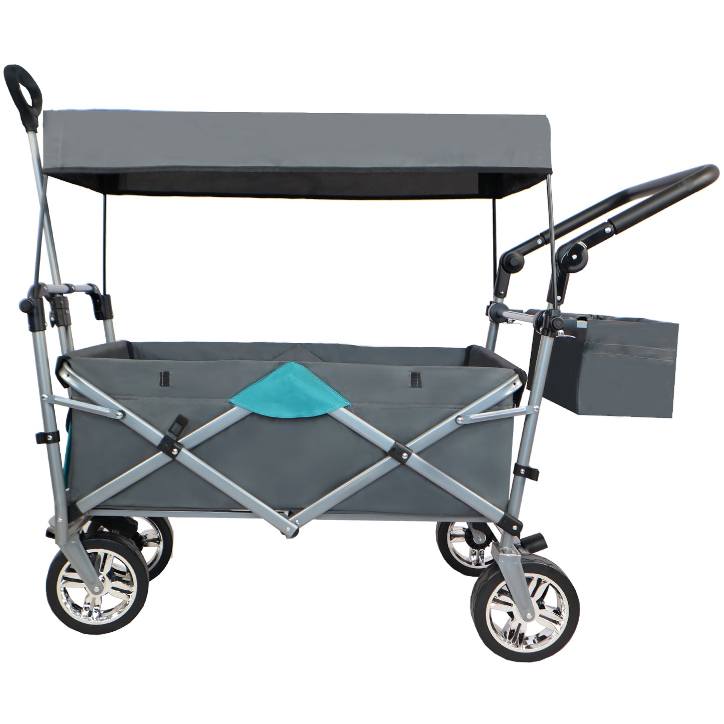 Push & Pull Utility Folding Wagon with Removable Canopy, gray