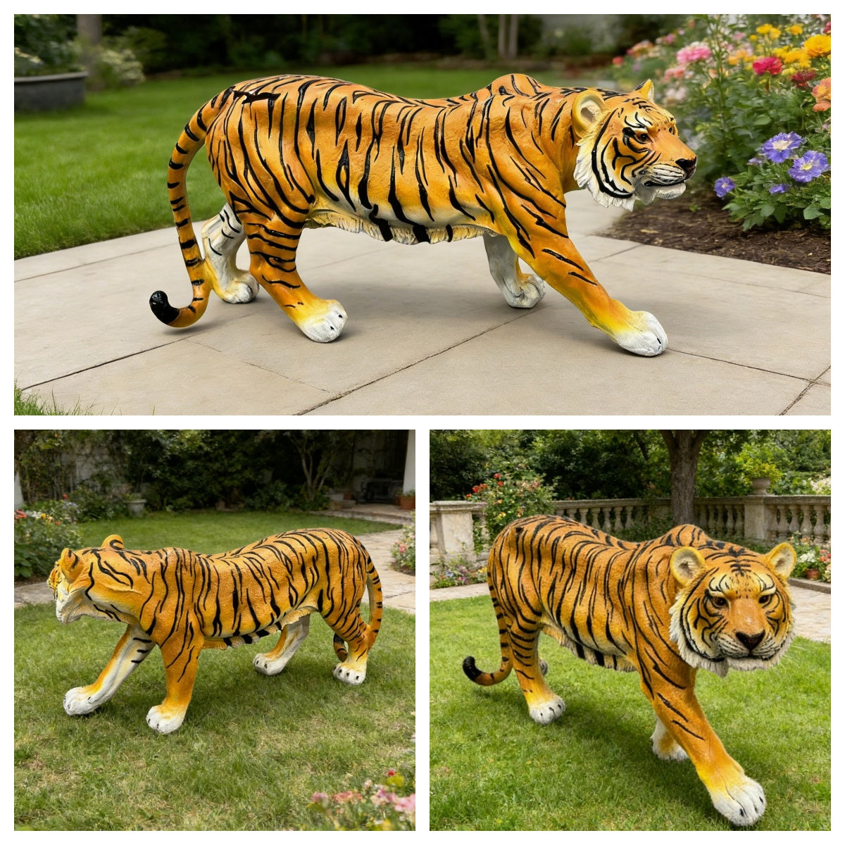 15.75" H x 33.46" L x 7.87" W Simulated Tiger Resin Garden Statue, Indoor & Outdoor Decorative Ornament, Lawn & Courtyard Art Craft, Unique Gift for Home & Yard
