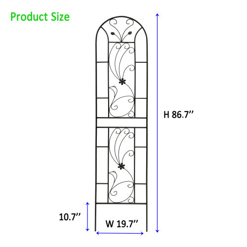 86.7 in. x 19.7 in. Metal Garden Trellis Rustproof Trellis Peacock Style for Climbing Plants in Black (2 Pack)