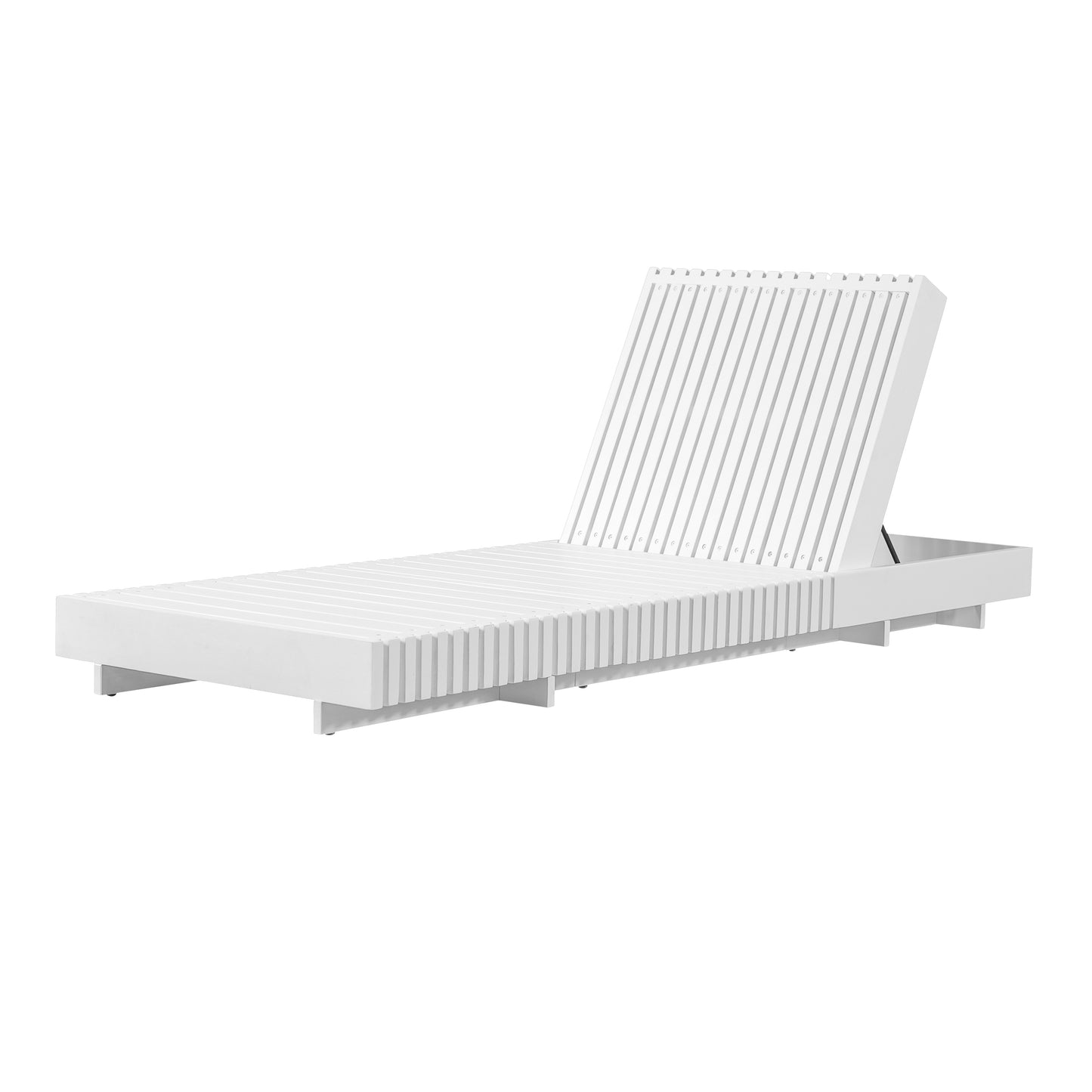 White Acacia Solid Wood Outdoor Chaise Lounge with Dark Grey Water-Repellent Cushion, 400lbs Capacity, Modern Patio Sun Lounger for Garden, Poolside
