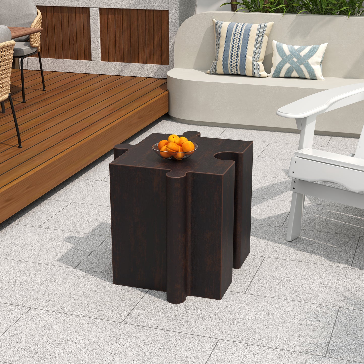 2-Piece Artistic Puzzle Table Set,Modular MGO Side Tables with Interlocking Design (1 Convex & 1 Concave), 200lb Capacity for Indoor & Outdoor, Antique Copper Color