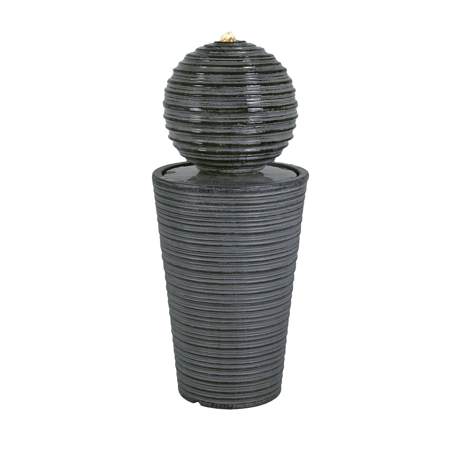 31.5"H Tall Striped Concrete Column Fountain-LED Light,Shadow Ambiance Maker for Modern Outdoor Spaces