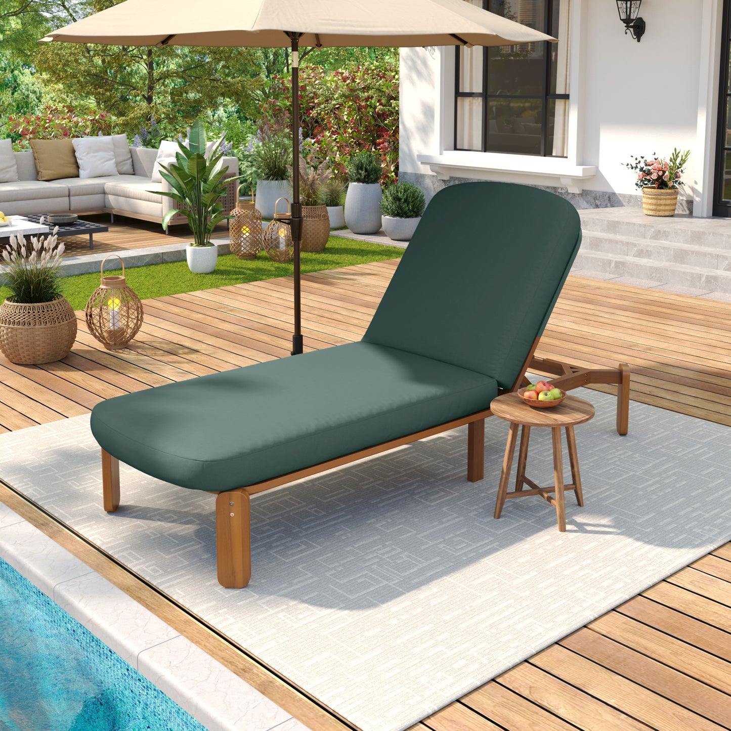 Outdoor Chaise Lounge Adjustable Patio Chaise Outdoor Reclining Chair Pool Lounge Chair with Adjustable Backrest for Patio, Poolside or Beach, Green