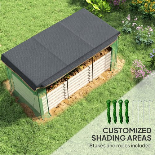 Beige Galvanized Steel Raised Garden Bed with Crop Cage Plant Protection Net and Shade Cloth, Planter Box with Cover