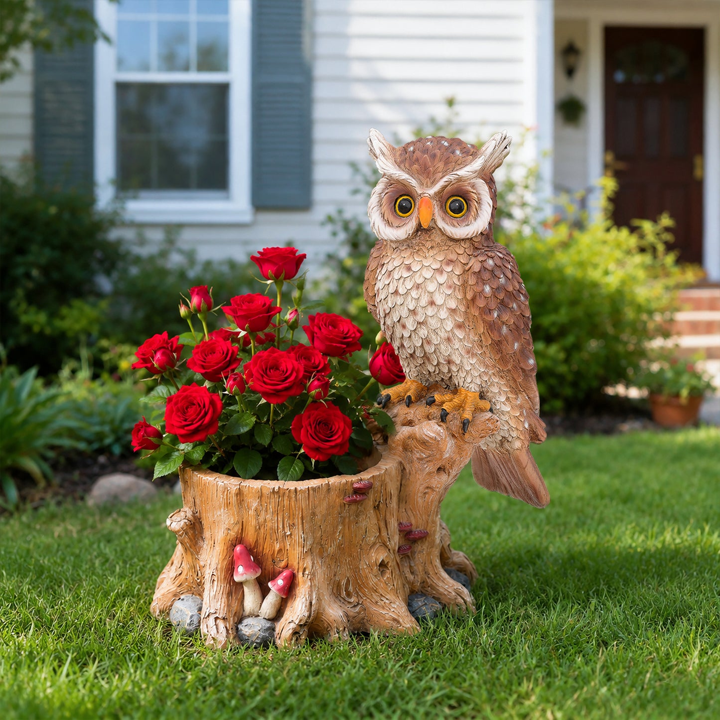 Decorative Owl Garden Planter Pot on Branch - Whimsical Polyresin Bird Figurine Flower Pot for Outdoor Porch & Yard Decor