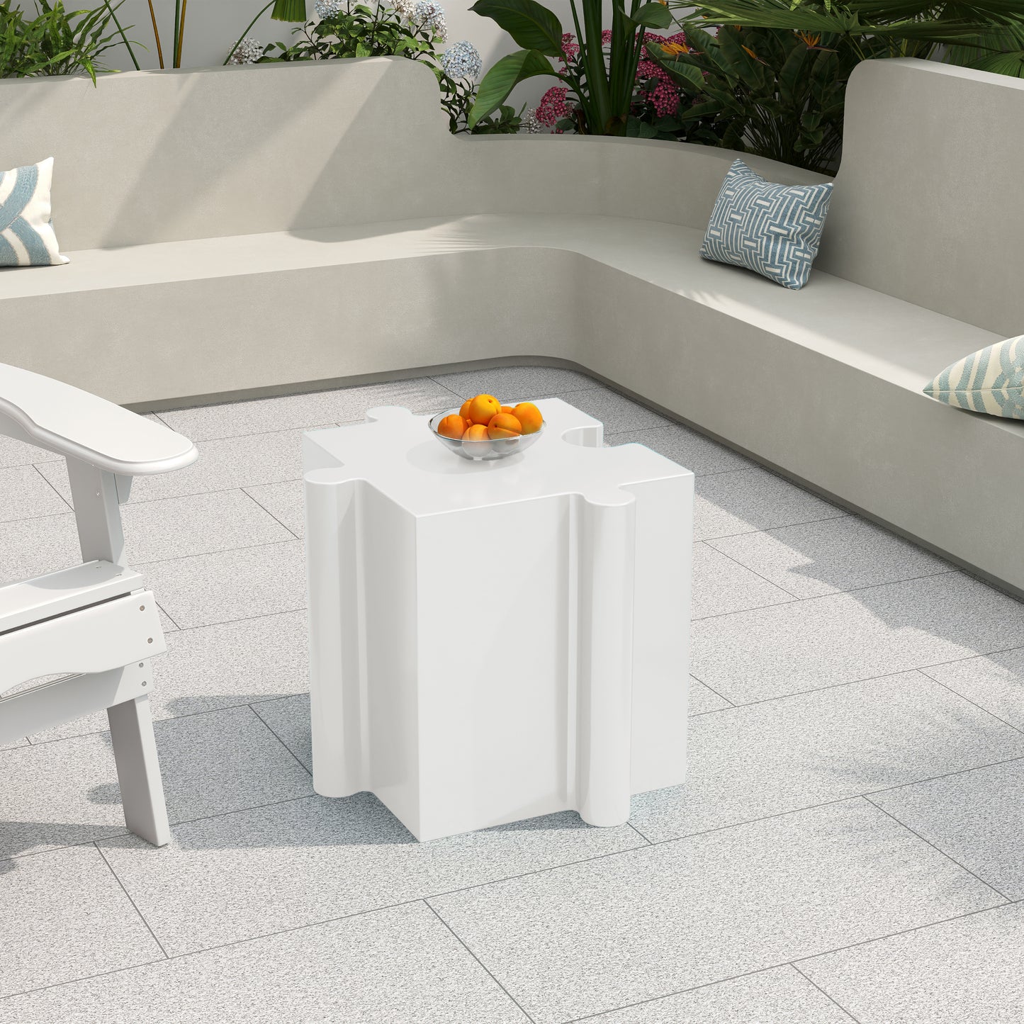 3-Piece Artistic Puzzle Table Set,Modular MGO Side Tables with Interlocking Design (2 Convex & 1 Concave), 200lb Capacity for Indoor & Outdoor,White & Black Color