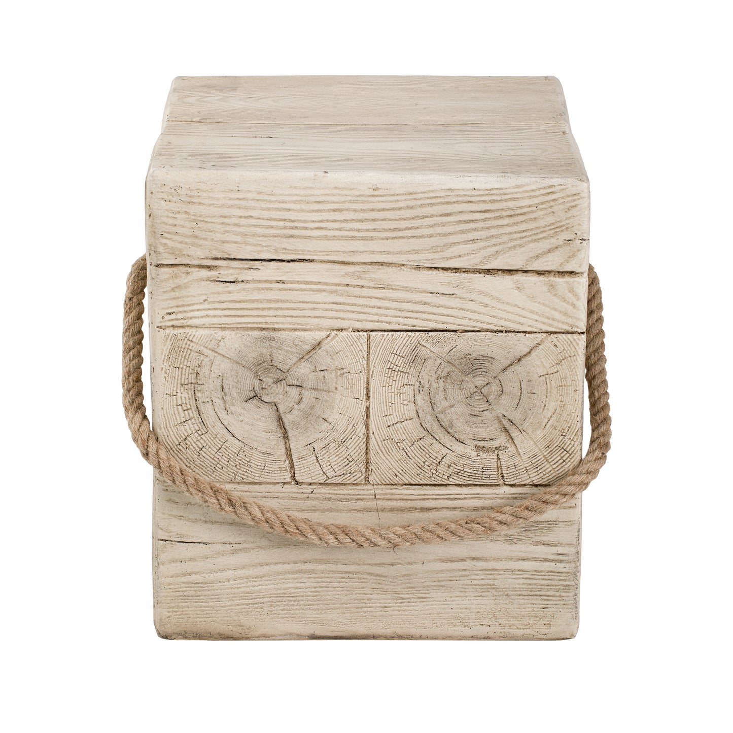 Outdoor Wood Grain Square MGO Side Table with Simulated Braided Cord – Indoor Retro End Table for Home & Patio Decor