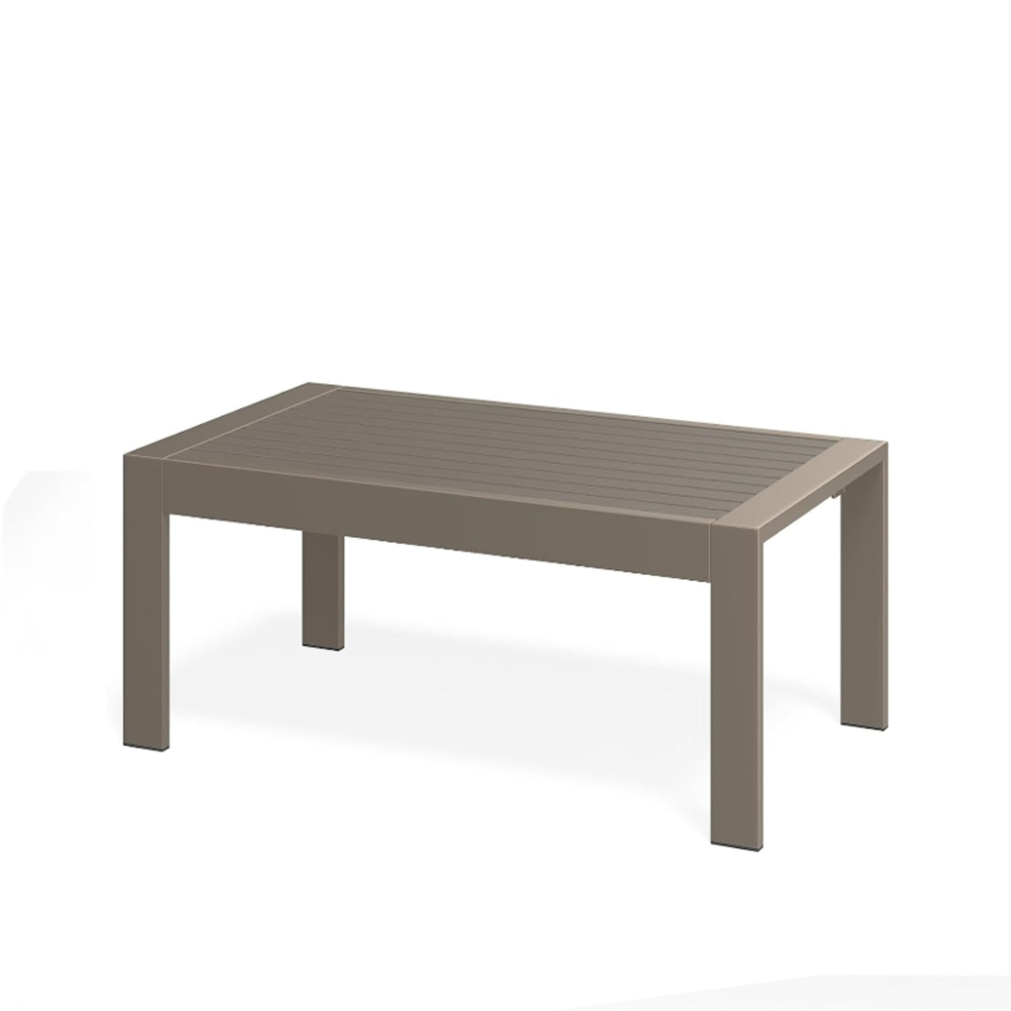 43" x 24" All-Weather Metal Outdoor Coffee Table with Wood-Look Top and Khaki Frame