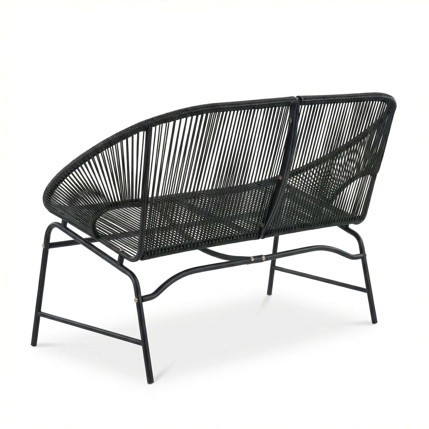 CONDESSA OUTDOOR PATIO WICKER LOVE SEAT, BLACK PE RATTAN & IRON FRAME, SET OF 1
