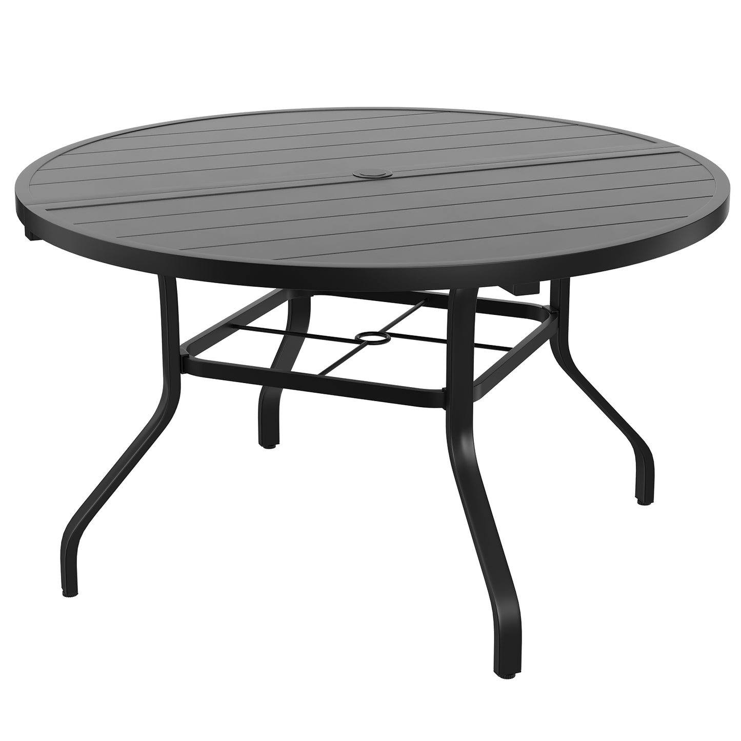 Round Outdoor Patio Dining Table, 47" Round Patio Table Wood-Like Grain with 1.57" Umbrella Hole, Metal Outdoor Dining Tables for Backyard and Poolside