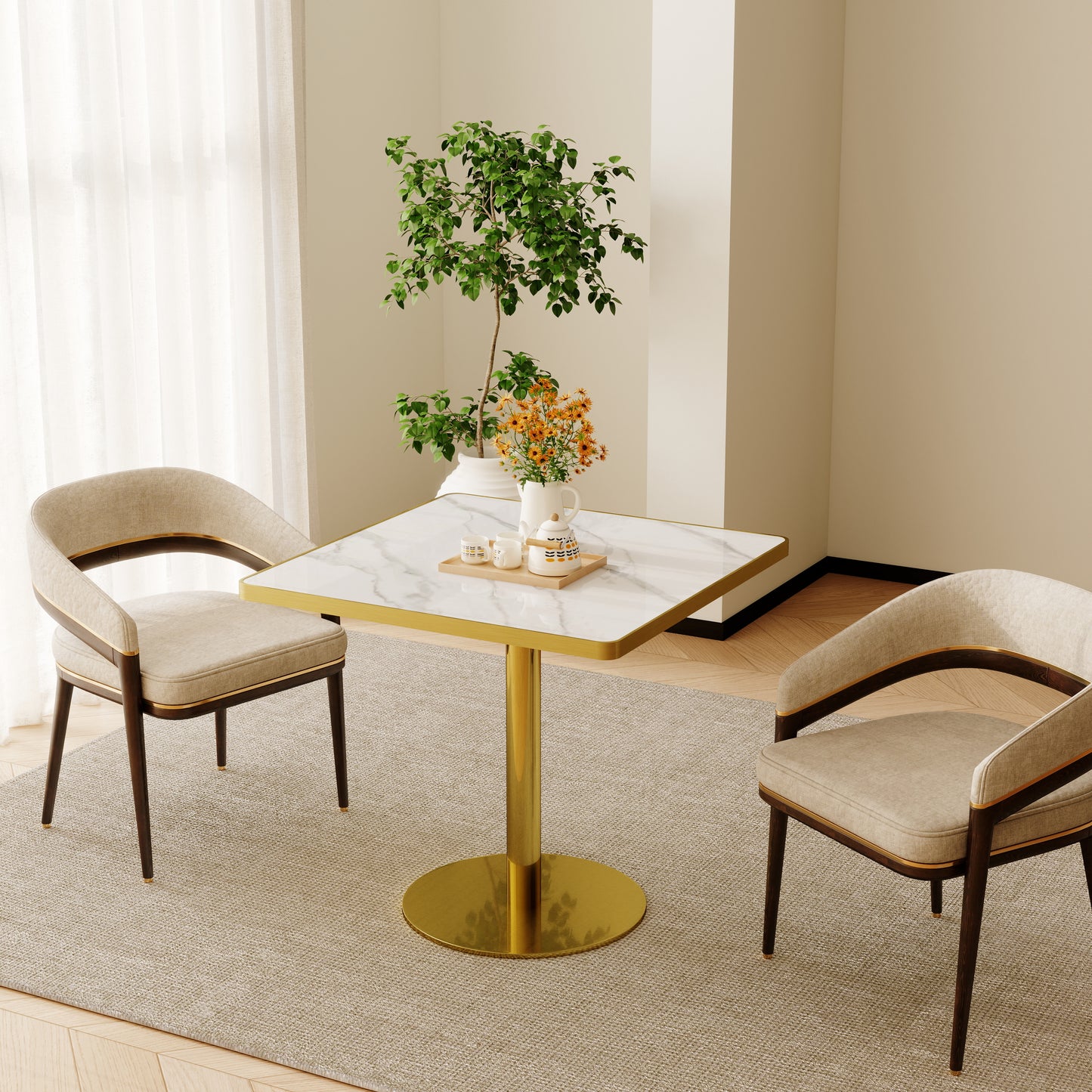 Square Modern Dinning Table 31.5 inches Bistro Table Tulip Table with Faux Marble top,Easy Assemble,Sturdy Metal Frame Diameter