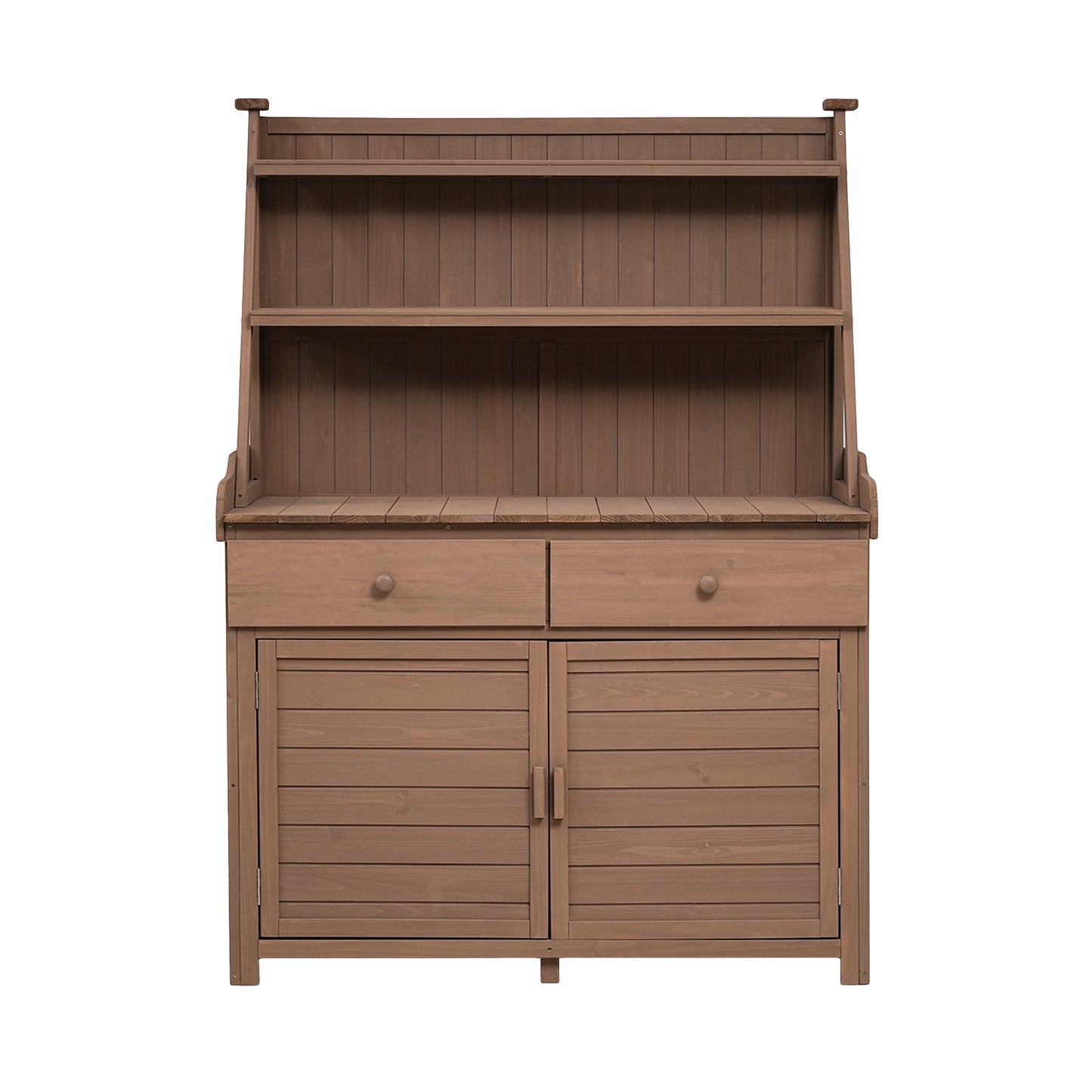 [Assembly Video Provided] TOPMAX 65inch Garden Potting Bench Table, Fir Wood Workstation with Storage Shelf, Drawer and Cabinet, Brown