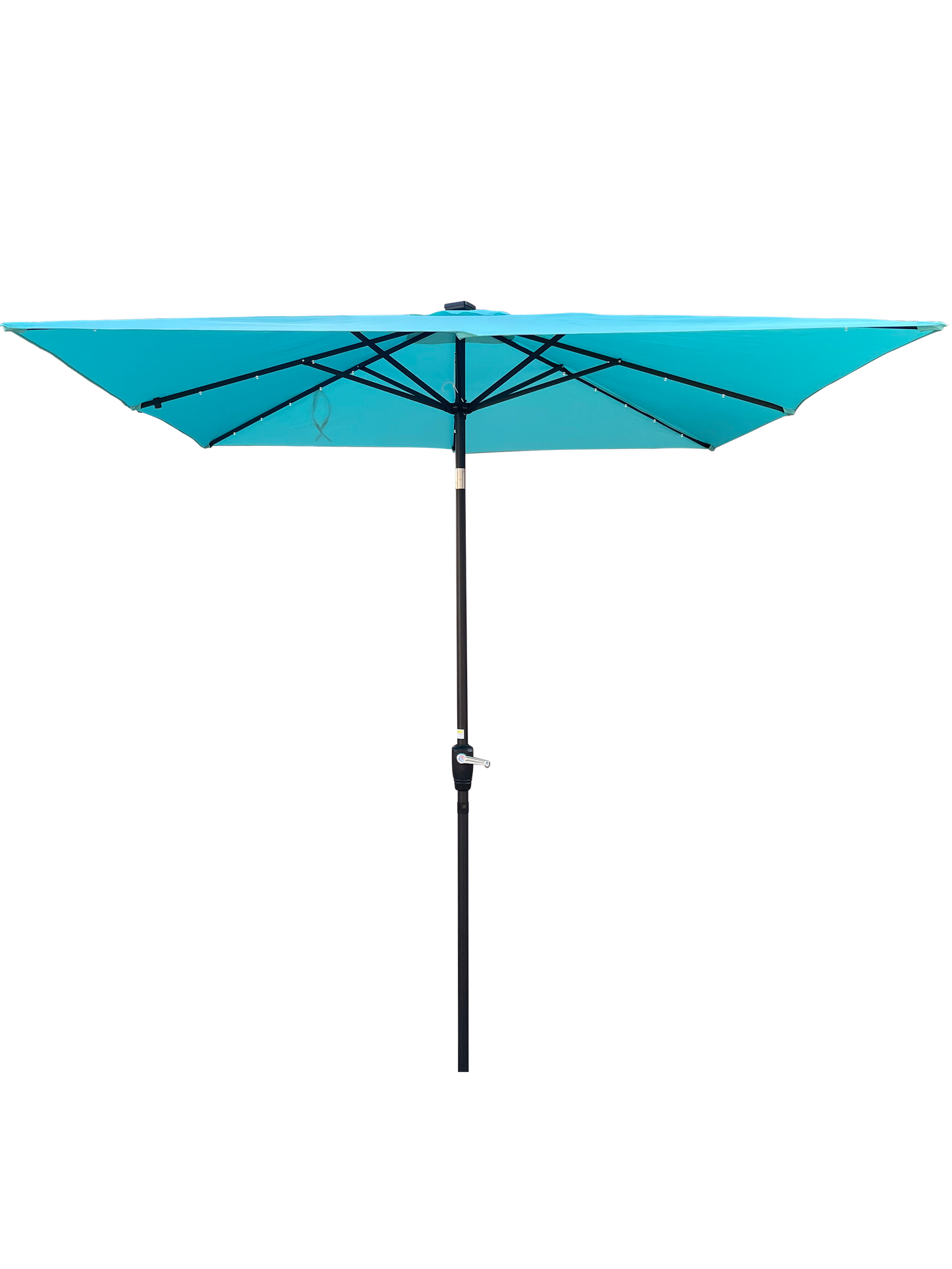 Square 2.5X2.5M Outdoor Patio Umbrella Solar Powered LED Lighted Sun Shade Market Waterproof 8 Ribs Umbrella with Crank and Cross Base for Garden Deck Backyard Pool Shade Outside Deck Swimming Pool