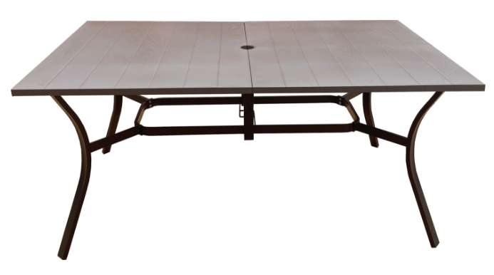 Vintage Wood Grain Metal Table 62.99" x 37.8" Rectangular with Umbrella Hole, Heavy-Duty Steel Frame Rust-Resistant Easy Clean, for Patio Garden Deck Dining Room Office