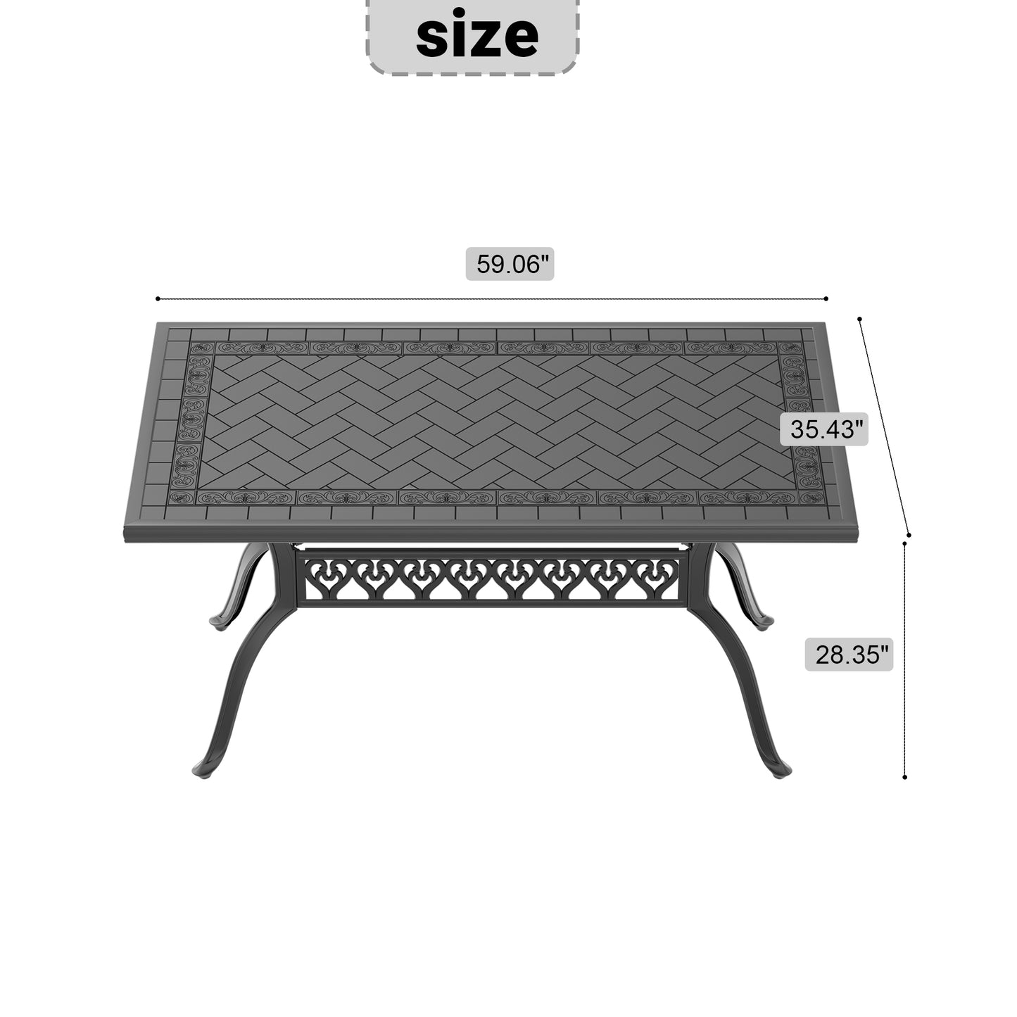 L59.05*W35.43-inch Cast Aluminum Patio Dining Table With Black Frame and Carved Texture on the Tabletop (same sku: W171084480)