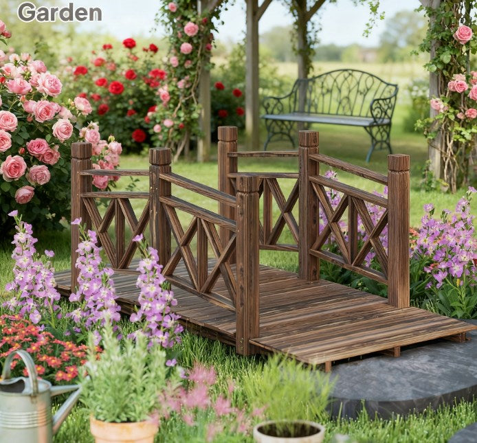 Garden Bridge,Wooden Garden Bridge Footbridge for Backyard Ponds, Creeks, Streams