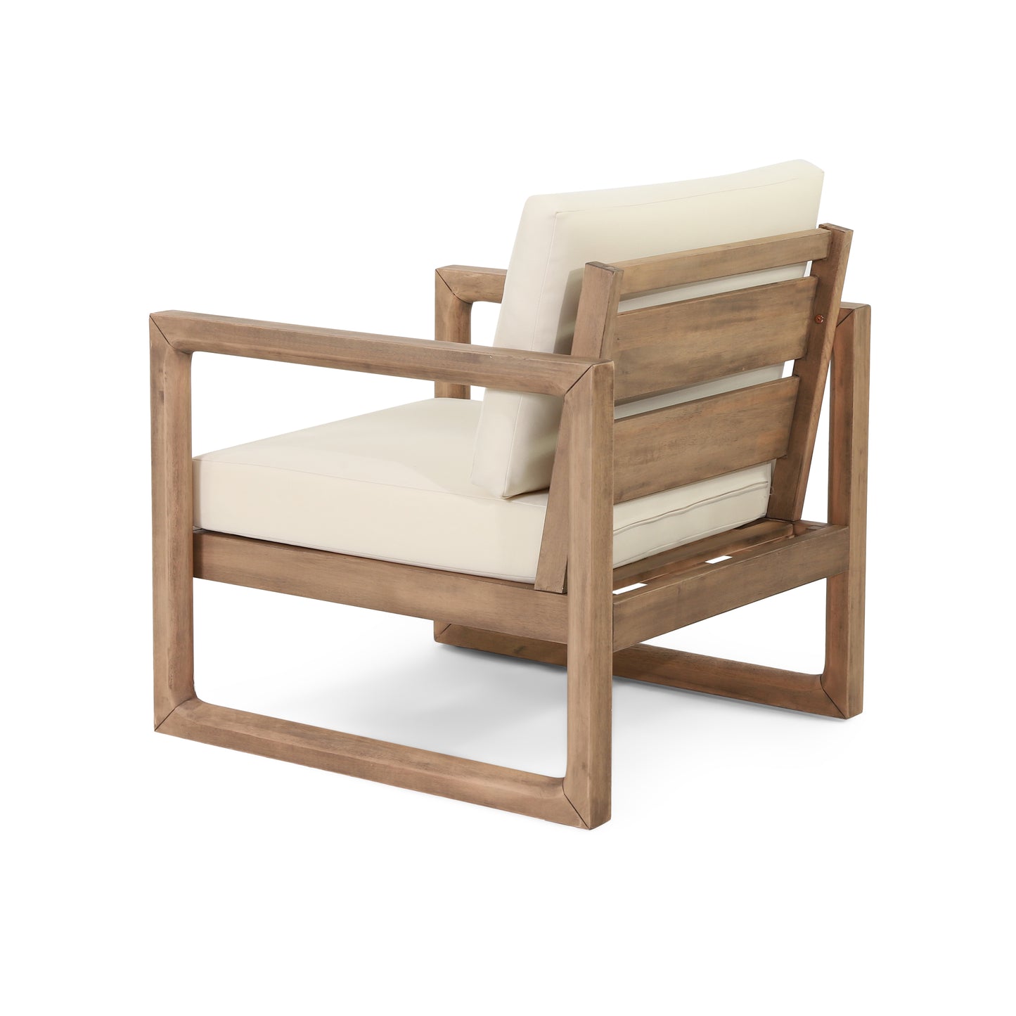 Set of 2, Outdoor Acacia Wood Patio Club Chair, Wood Patio Furniture,Waterproof Thick Cushion Deep Seating for Porch, Garden, Backyard, Balcony, Brown Wash and Beige Cushion