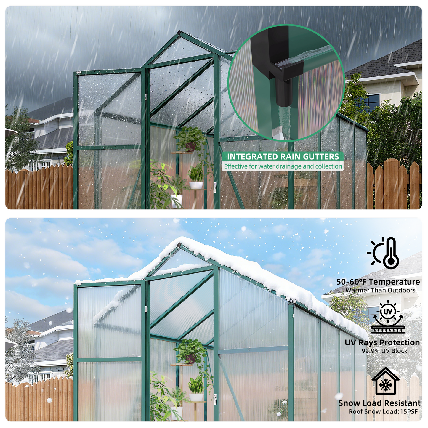 Newly marketed Gain height windproofaluminum greenhouse 6x8 FT Polycarbonate Greenhouse Raised Base and Anchor Aluminum Heavy Duty Walk-in Greenhouses for Outdoor Backyard in All Season