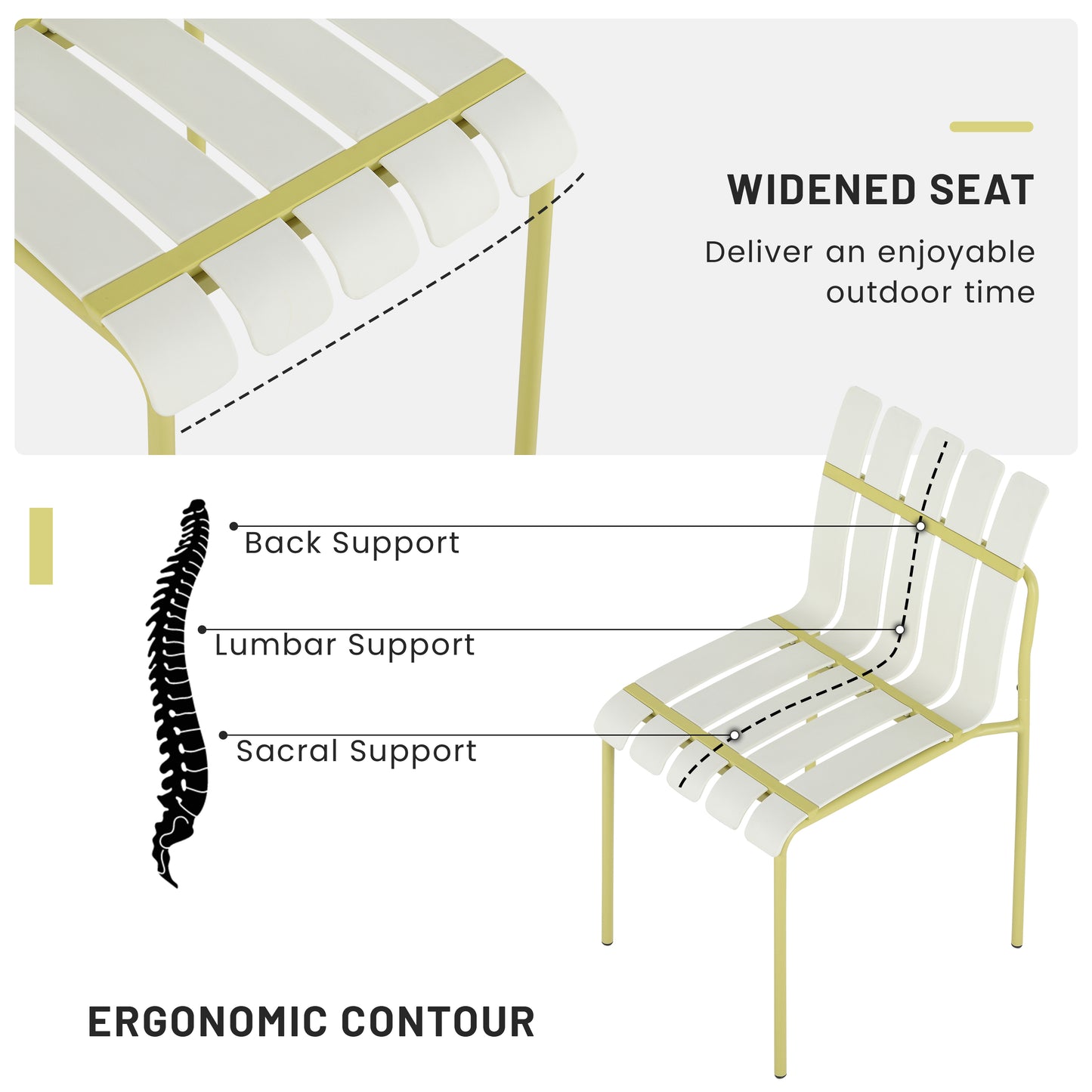 Summer - 4-Pack Modern Striped Color Block Chairs - Waterproof PP Seat & Sturdy Metal Legs, Indoor/Outdoor Dining Set for Patio, Balcony, Café (White & Yellow)