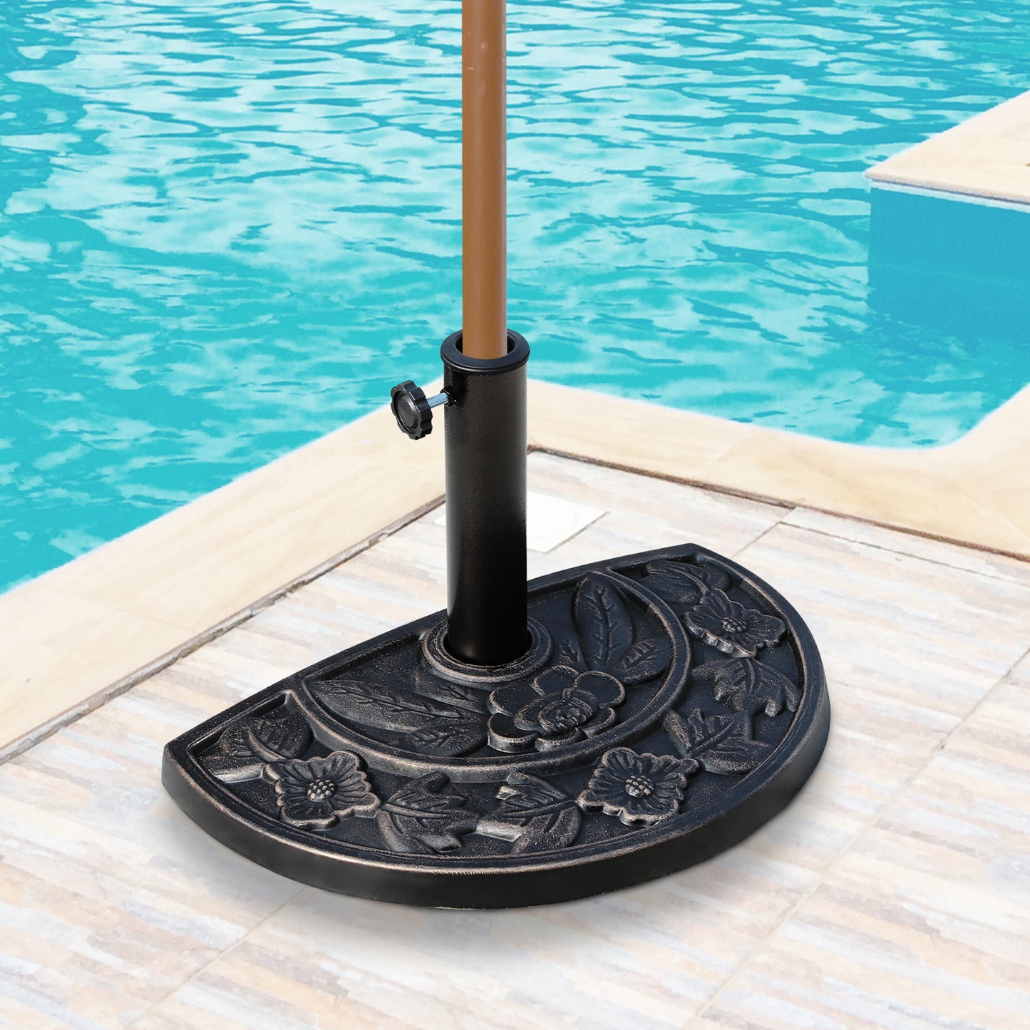 Outsunny 20lbs Half Round Patio Umbrella Base Outdoor Decorative Resin Parasol Stand Holder for Φ1.5", Φ1.9" Pole, for Lawn, Deck, Backyard, Garden, Bronze