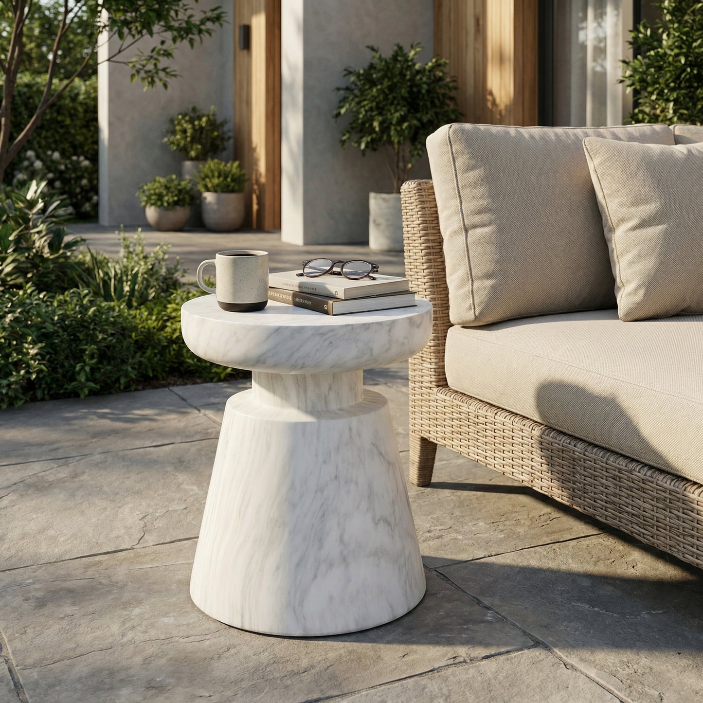 Outdoor Ponti Travertine Side Table,White
