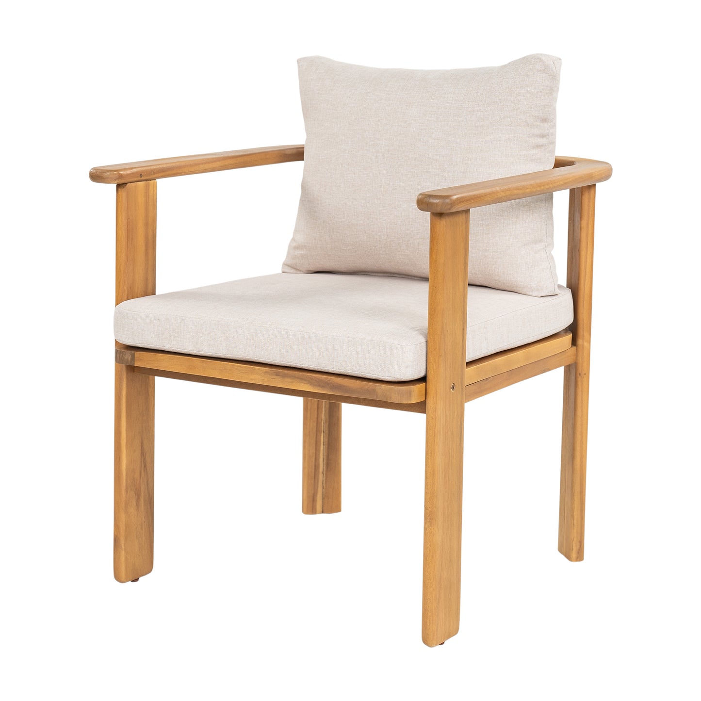Kaja Outdoor Acacia Wood Dining Chair, Teak Finish Frame With Beige Cushion, Set of 2