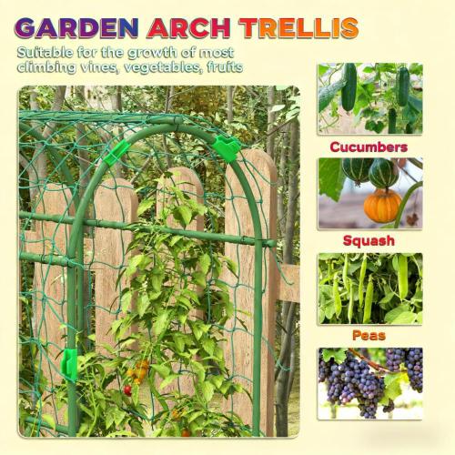 72 in. Arch Metal Garden Trellis with Climbing Net, Adjustable Layers and Weather-Resistant for Outdoor Gardening, Green