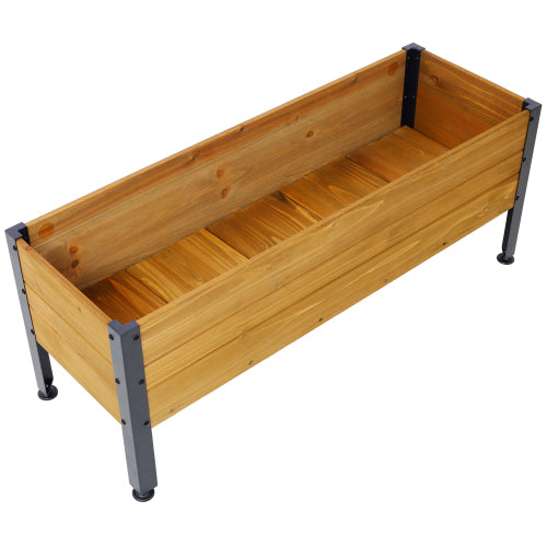 37 in. x 12.75 in. Brown Wood Rectangular Outdoor Raised Garden Bed Planter Box with Metal Legs