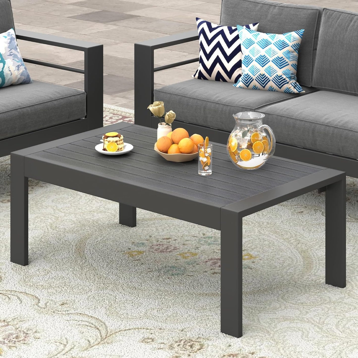 43" All-Weather Aluminum Patio Coffee Table, Modern Gray Rectangle Outdoor Table