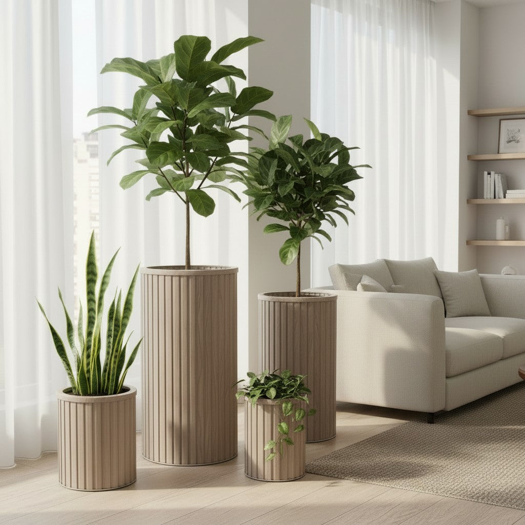 Round Strata Column Planter XL - Ash Brown