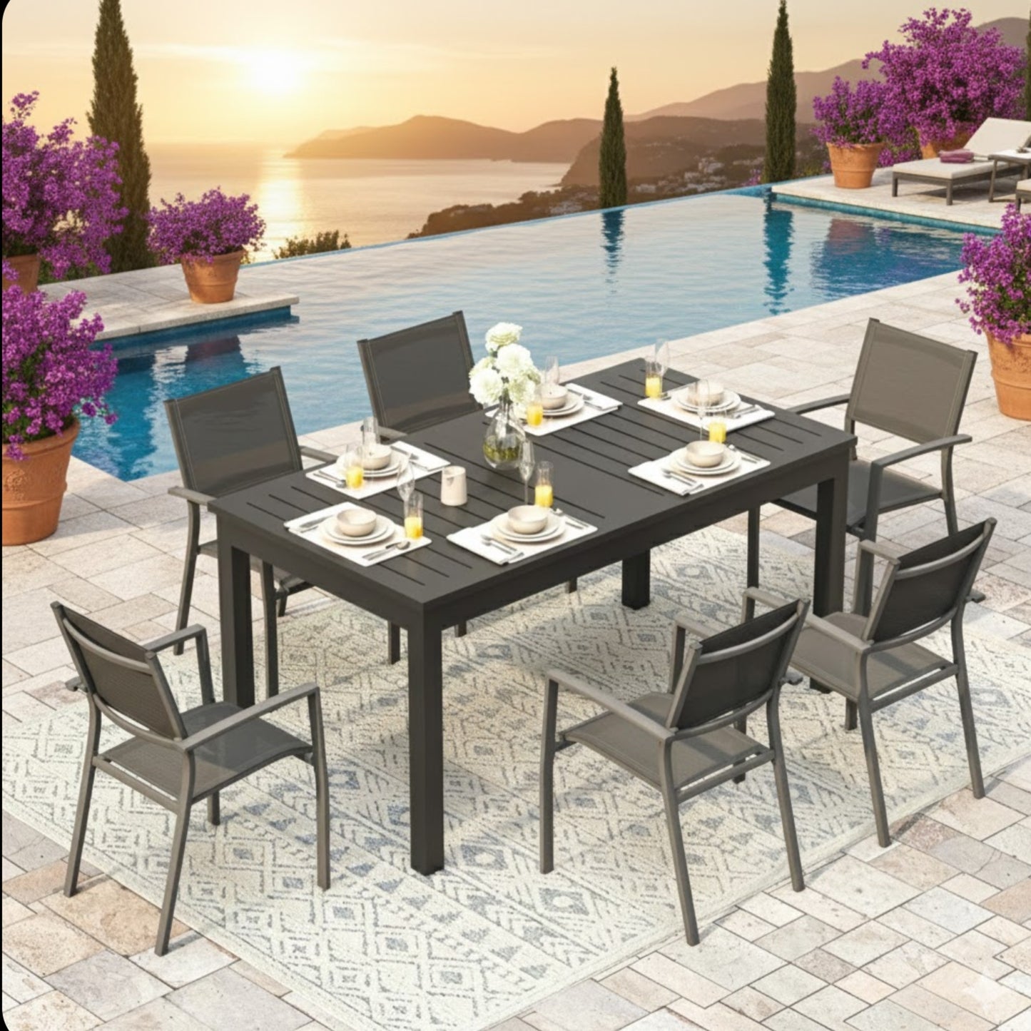 63"-92" Extendable Aluminum Outdoor Dining Table, All-Weather Gray Patio Table