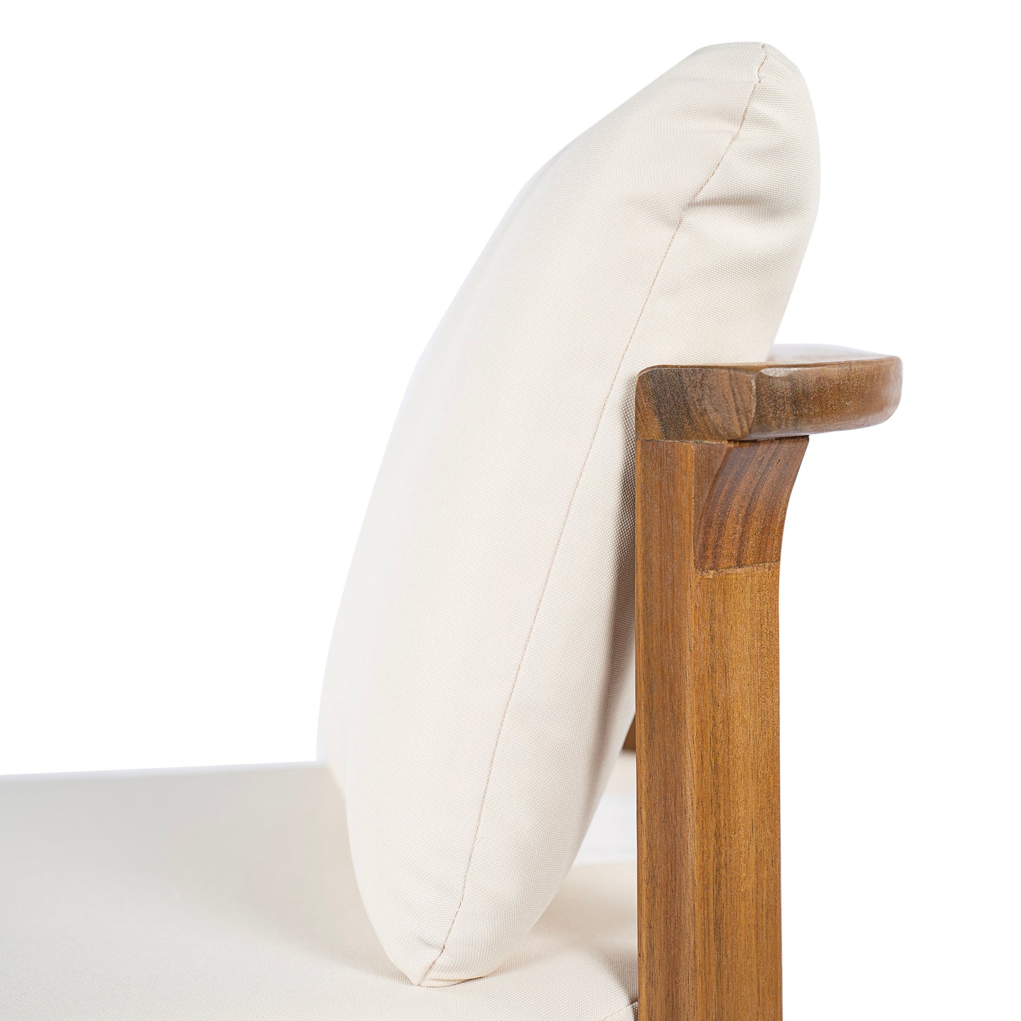 Acacia Wood Outdoor Dining Chair (Set of 2), Teak Finish Wood + Cream Cushions