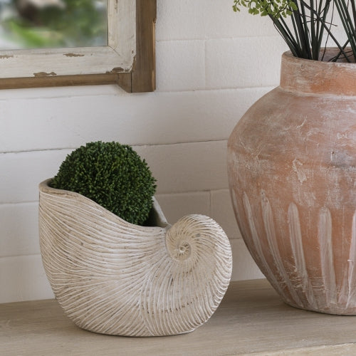 7.7 in. Beige Cement Pot Decorative Vase,Decorative Nautilus Shell Planter,Boho Vase for Home Decor,Living Room