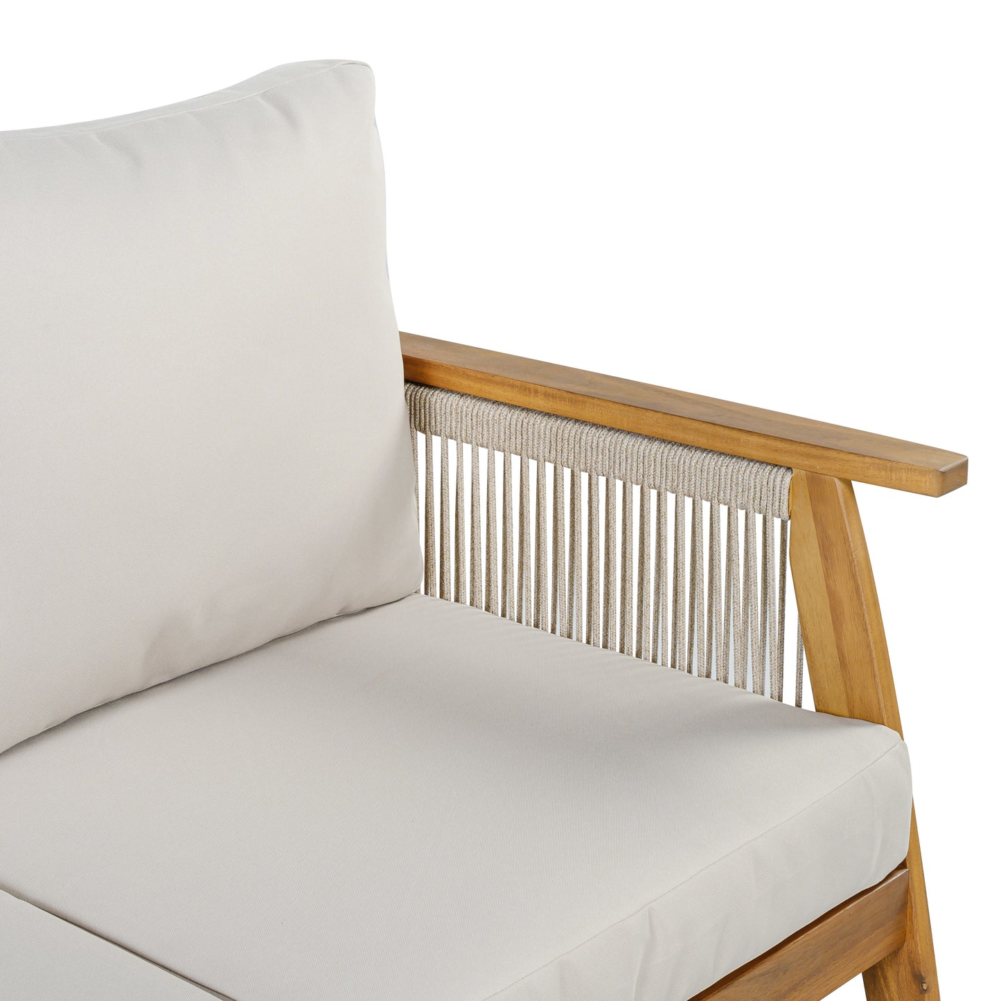 Outdoor Acacia Wood and Rope 3 Seater Patio Sofa