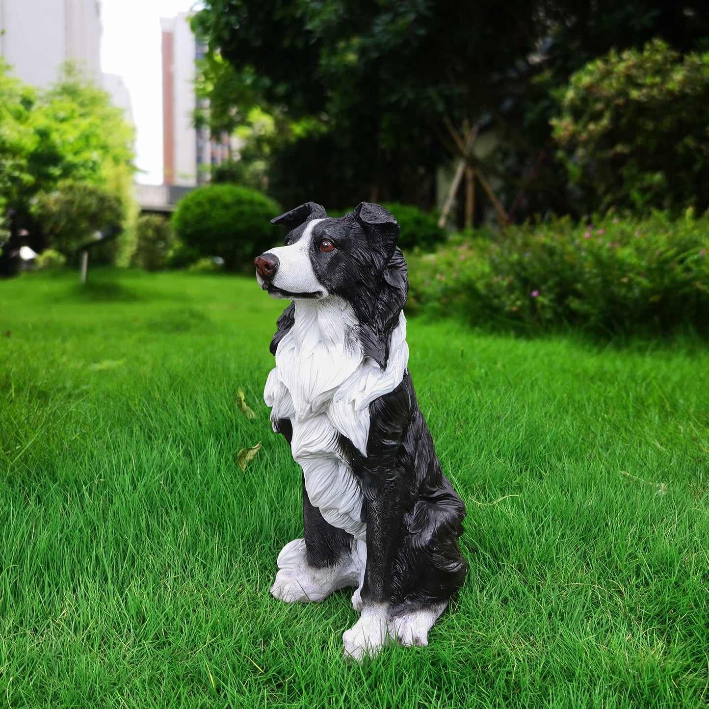 Outdoor Garden Border Collie Dog Statue Greeter  Dog Welcome Sign Garden Decor – Cute Puppy Sculpture