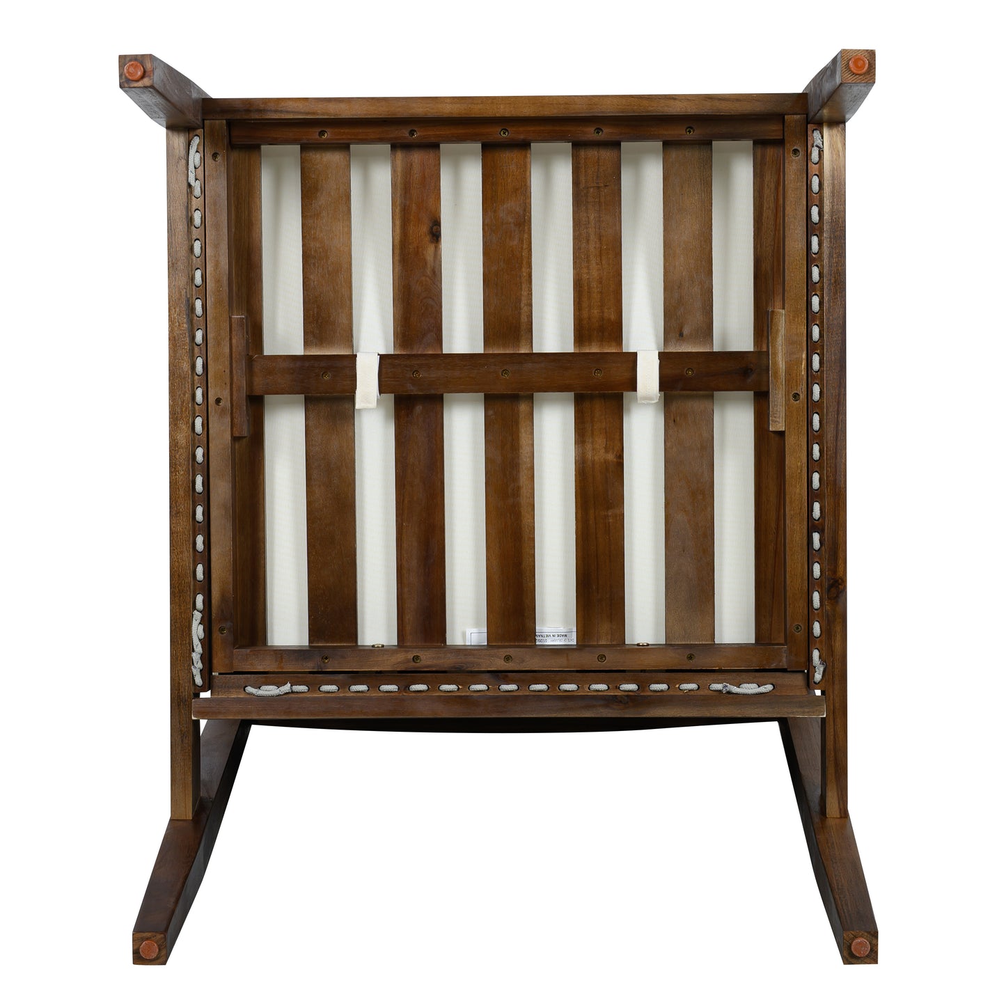 Outdoor Club Chair, Acacia Wood Frame with Rope Back, Water-Repellent Beige Cushions for Patio/Backyard/Deck, Dark Brown