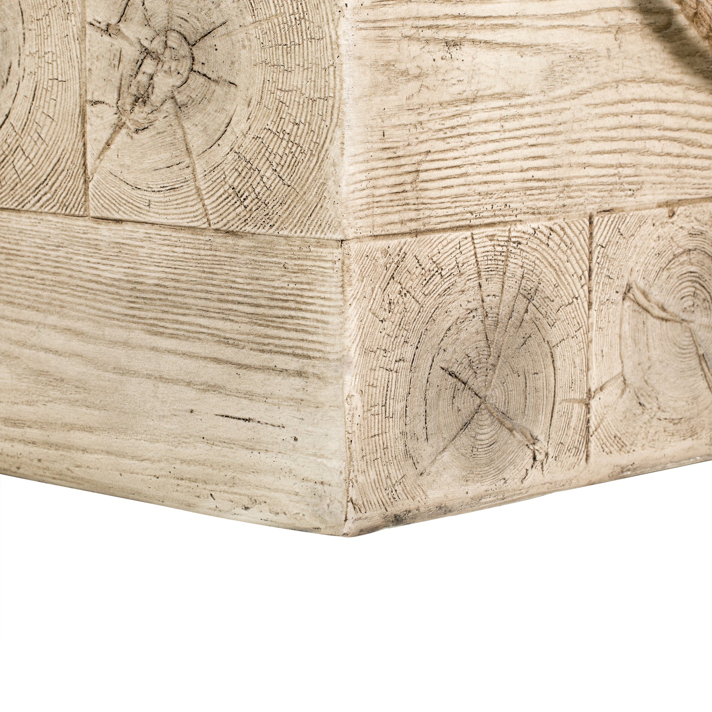 Outdoor Wood Grain Square MGO Side Table with Simulated Braided Cord – Indoor Retro End Table for Home & Patio Decor